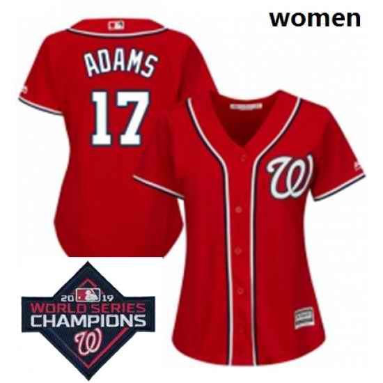 Womens Majestic Washington Nationals 17 Matt Adams Red Alternate 1 Cool Base MLB Stitched 2019 World Series Champions Patch Jersey
